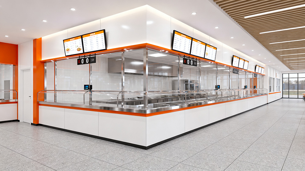 L型黃金動線設(shè)計(jì)的餐飲店出餐口裝修效果圖